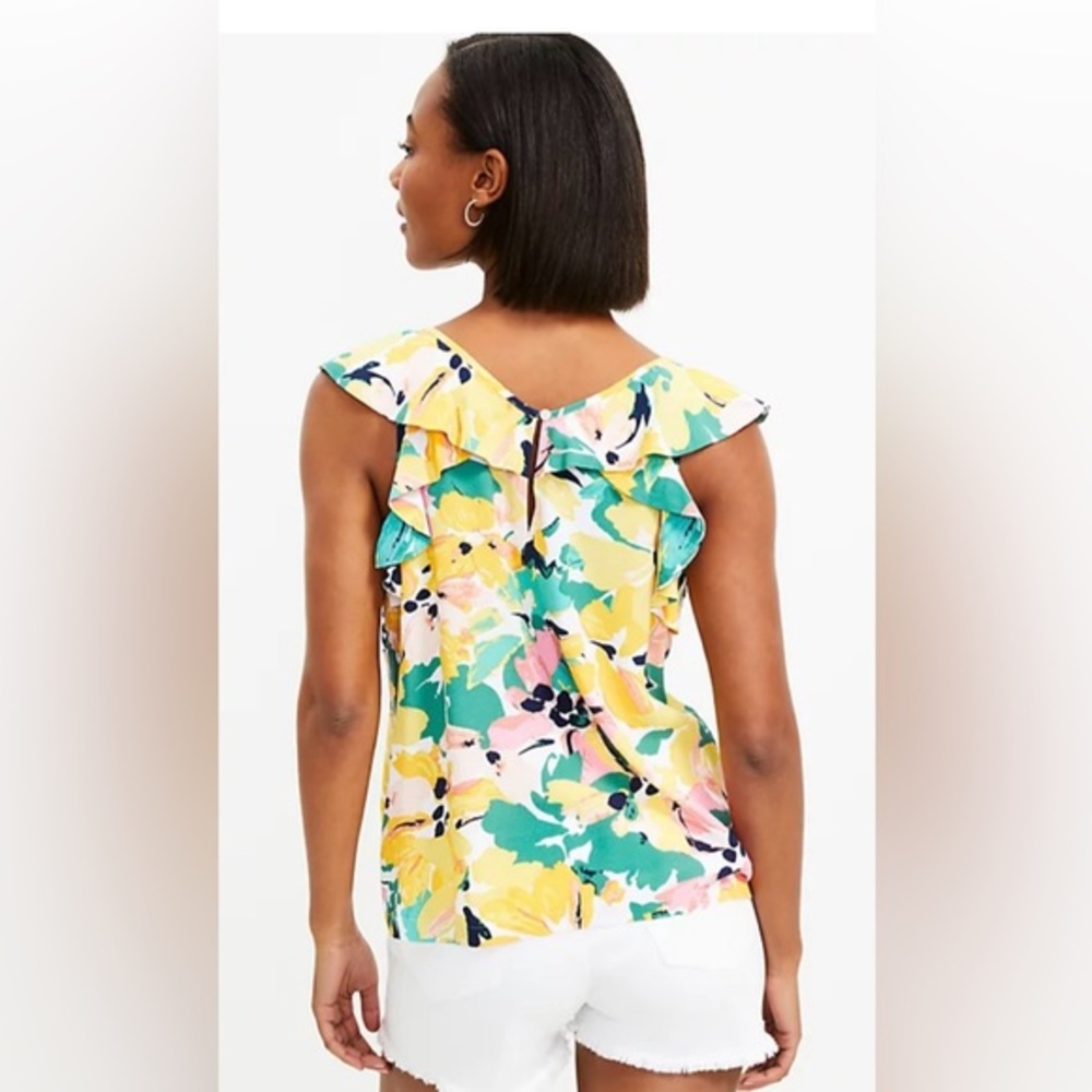 Loft Floral Ruffle V-Back Shell Top - Picture 2 of 5
